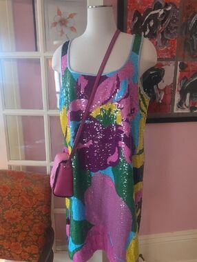 kate spade Multicolor Sequin Floral Tank Dress - Pink, Yellow, Blue